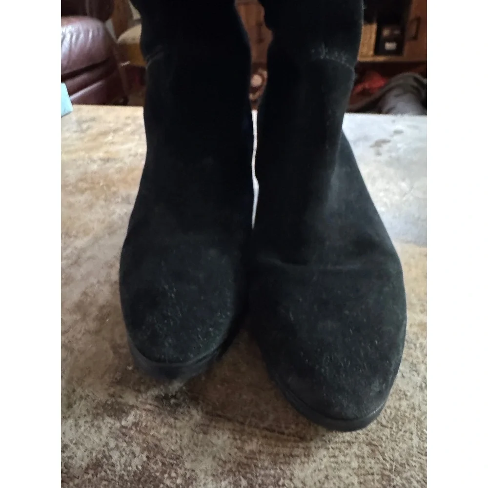 BP Over The Knee Boots 9M Black Leather Suede Block Heel Minimalist Chic
